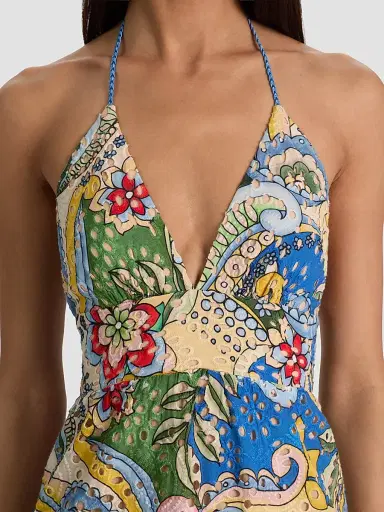 ALICE + OLIVIA Women's Karolina Eyelet Halterneck Maxi Dress - Heat Wave | Thumbnail 6