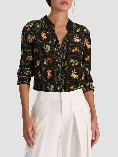 ALICE + OLIVIA Women's Willa Printed Button-Front Top - Harvest | Thumbnail 4