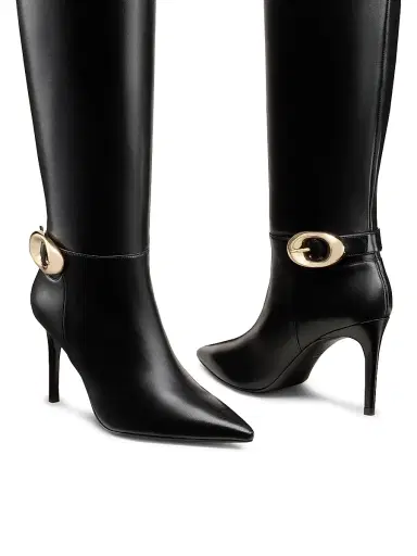 Stuart Weitzman Women's Stuart Power 85MM Buckle-Detail Leather Boots | Thumbnail 4 Stuart Weitzman Women's Stuart Power 85MM Buckle-Detail Leather Boots | Thumbnail 4