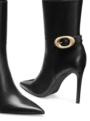 Stuart Weitzman Women's Stuart Power 100MM Buckle-Detail Leather Booties | Thumbnail 4 Stuart Weitzman Women's Stuart Power 100MM Buckle-Detail Leather Booties | Thumbnail 4