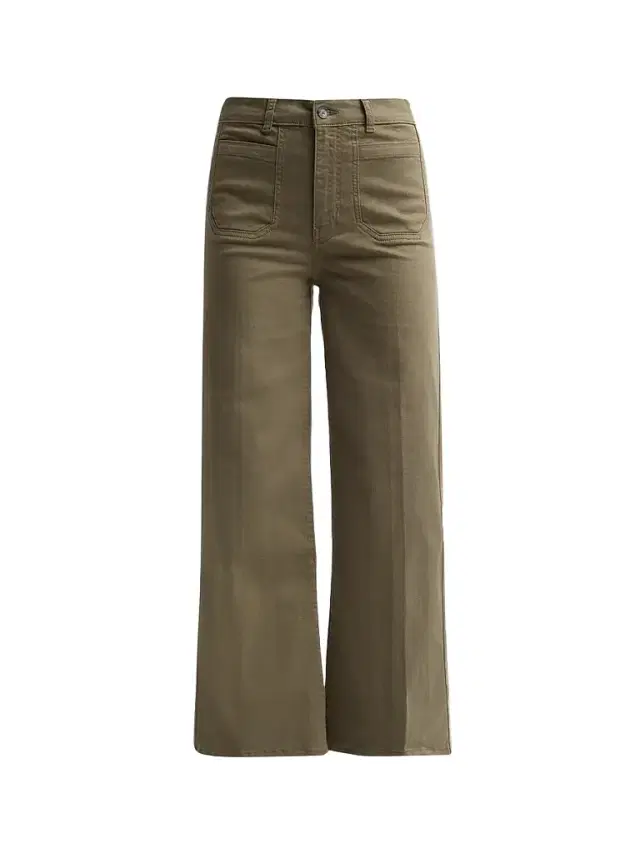 FRAME Women's Le Slim Palazzo Modernist Pocket Crop Pants - Grasshopper
