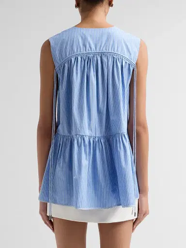 Aknvas Women's Lamia Striped Poplin Top - Blue And White - Size XL | Thumbnail 3