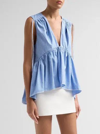 Aknvas Women's Lamia Striped Poplin Top - Blue And White - Size XL | Thumbnail 4