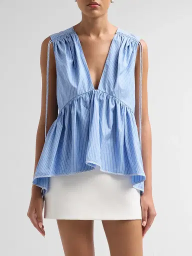 Aknvas Women's Lamia Striped Poplin Top - Blue And White - Size XL | Thumbnail 5