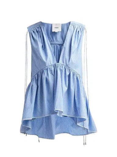 Aknvas Women's Lamia Striped Poplin Top - Blue And White - Size XL | Thumbnail 1