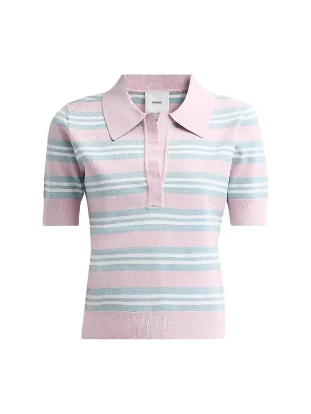 AKNVAS Women's Emma Striped Knit Polo Top - Blue Blush Stripe
