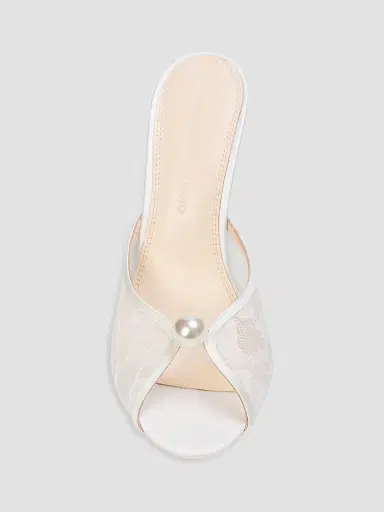 Black Suede Studio Women's Sadie 100MM Lace Sandals - Ivory Lace - Size 12 | Thumbnail 3