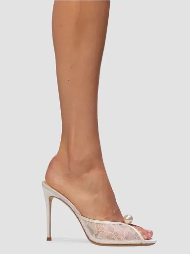 Black Suede Studio Women's Sadie 100MM Lace Sandals - Ivory Lace - Size 12 | Thumbnail 5