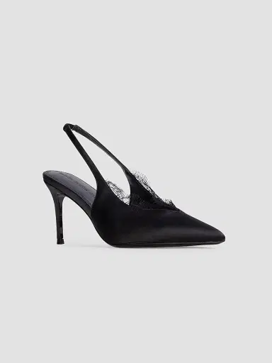 Black Suede Studio Women's Royale 80MM Satin Pumps - Black Satin - Size 12 | Thumbnail 2