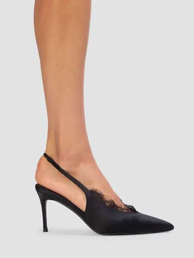 Black Suede Studio Women's Royale 80MM Satin Pumps - Black Satin - Size 12 | Thumbnail 5