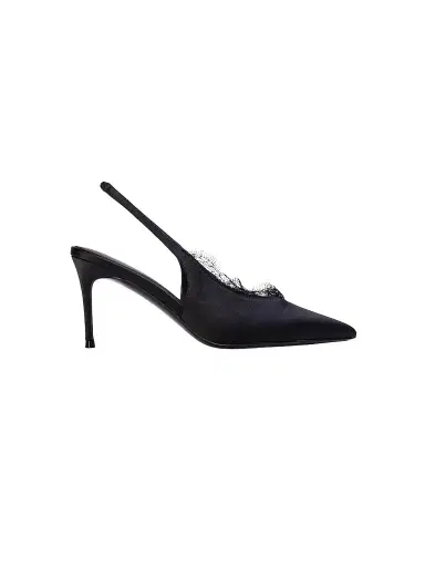 Black Suede Studio Women's Royale 80MM Satin Pumps - Black Satin - Size 12 | Thumbnail 1