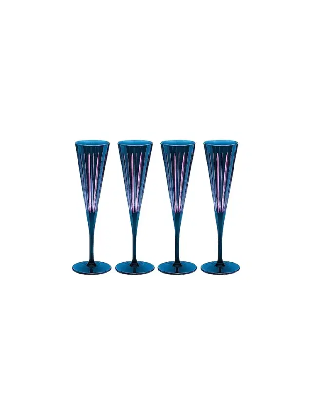 L'Objet Prism 4-Piece Glass Champagne Flute Set - Blue