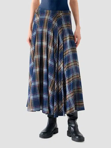 Akris punto Women's Plaid Lightweight Wool Blend Shelley Midi Skirt - Navy Multicolor - Size 14 | Thumbnail 2