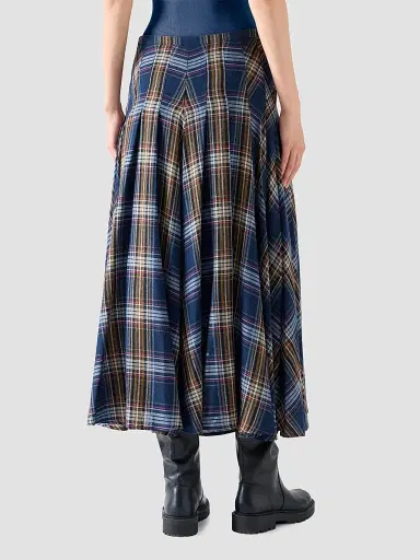 Akris punto Women's Plaid Lightweight Wool Blend Shelley Midi Skirt - Navy Multicolor - Size 14 | Thumbnail 3