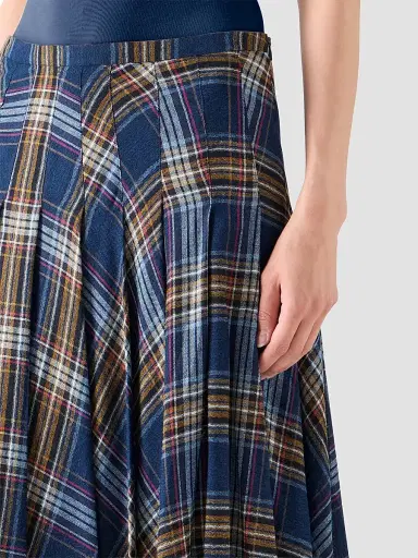 Akris punto Women's Plaid Lightweight Wool Blend Shelley Midi Skirt - Navy Multicolor - Size 14 | Thumbnail 4