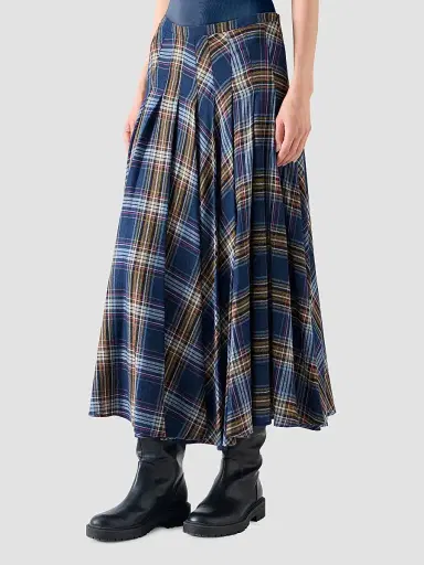 Akris punto Women's Plaid Lightweight Wool Blend Shelley Midi Skirt - Navy Multicolor - Size 14 | Thumbnail 5