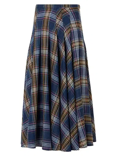 Akris punto Women's Plaid Lightweight Wool Blend Shelley Midi Skirt - Navy Multicolor - Size 14 | Thumbnail 1