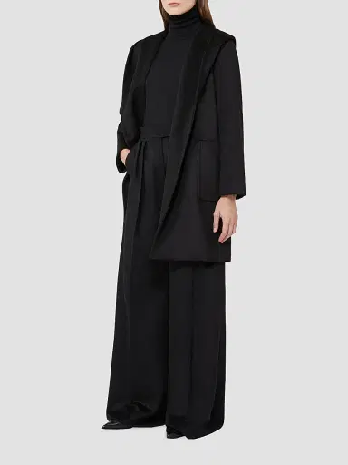 Max Mara Women's Rialto Camel Hair Hooded Wrap Coat - Black - Size 16 | Thumbnail 2