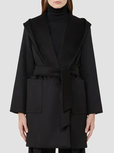 Max Mara Women's Rialto Camel Hair Hooded Wrap Coat - Black - Size 16 | Thumbnail 3