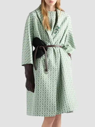 Prada Women's Single-Breasted Floral Jacquard Duchesse Coat - Green - Size 4 | Thumbnail 2 Prada Women's Single-Breasted Floral Jacquard Duchesse Coat - Green - Size 4 | Thumbnail 2