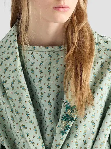 Prada Women's Single-Breasted Floral Jacquard Duchesse Coat - Green - Size 4 | Thumbnail 5 Prada Women's Single-Breasted Floral Jacquard Duchesse Coat - Green - Size 4 | Thumbnail 5