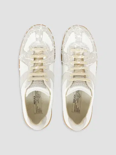 Maison Margiela Men's Replica Suede Low-Top Sneakers - White Off White | Thumbnail 6 Maison Margiela Men's Replica Suede Low-Top Sneakers - White Off White | Thumbnail 6