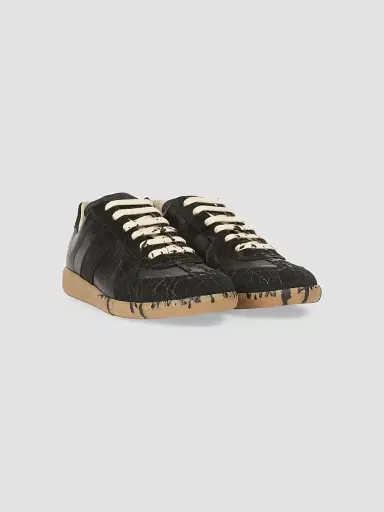 Maison Margiela Men's Replica Suede Low-Top Sneakers - Black | Thumbnail 2 Maison Margiela Men's Replica Suede Low-Top Sneakers - Black | Thumbnail 2