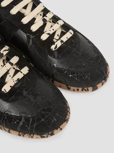 Maison Margiela Men's Replica Suede Low-Top Sneakers - Black | Thumbnail 4 Maison Margiela Men's Replica Suede Low-Top Sneakers - Black | Thumbnail 4