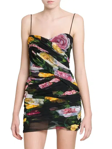 Dolce & Gabbana Women's Floral Tulle Wrapped Minidress - Peonie Rose Nero | Thumbnail 3