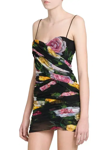 Dolce & Gabbana Women's Floral Tulle Wrapped Minidress - Peonie Rose Nero | Thumbnail 4