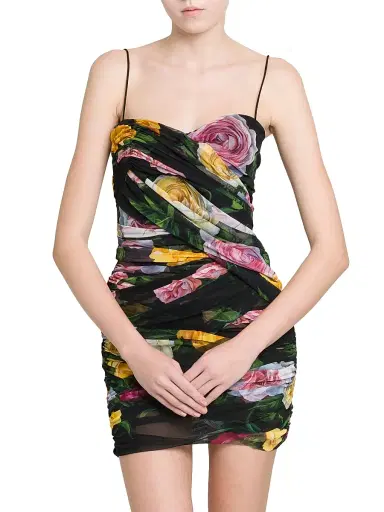 Dolce & Gabbana Women's Floral Tulle Wrapped Minidress - Peonie Rose Nero | Thumbnail 6