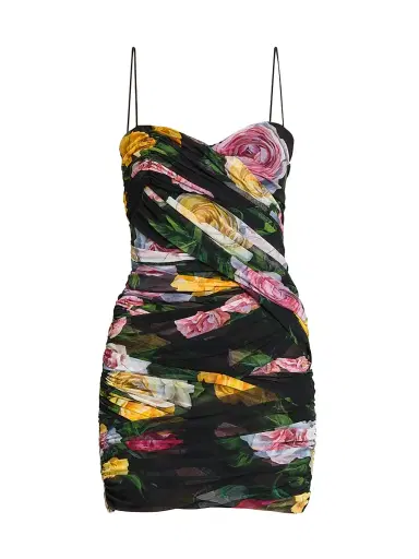 Dolce & Gabbana Women's Floral Tulle Wrapped Minidress - Peonie Rose Nero | Thumbnail 1