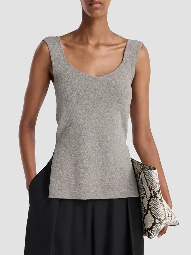 RÓHE Women's Knit Scoopneck Tank - Taupe Melange - Size 12 | Thumbnail 4