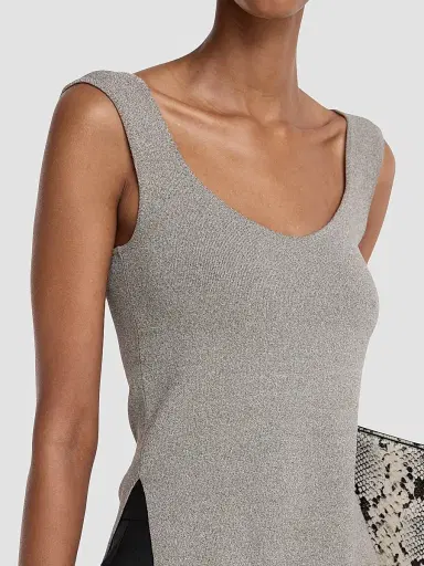 RÓHE Women's Knit Scoopneck Tank - Taupe Melange - Size 12 | Thumbnail 5