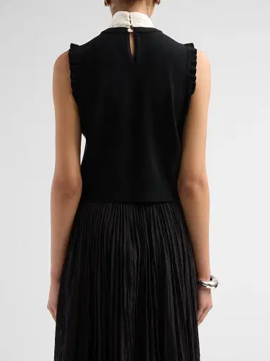 Cinq à Sept Women's Chiara Contrast Tieneck Top - Black Gardenia | Thumbnail 3 Cinq à Sept Women's Chiara Contrast Tieneck Top - Black Gardenia | Thumbnail 3