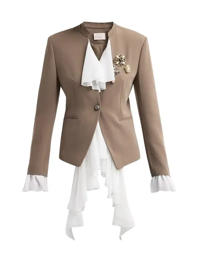 Cinq à Sept Women's Maren Embellished Ruffle-Trim Blazer - Taupe