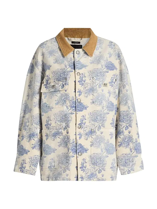 R13 Women's Floral Cotton Chore Jacket - Dustbloom Indigo