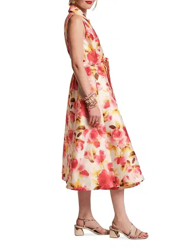 Frances Valentine Women's Lucia Floral Tie-Waist Midi-Dress - Oyster Pink Multi | Thumbnail 2