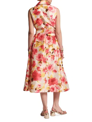 Frances Valentine Women's Lucia Floral Tie-Waist Midi-Dress - Oyster Pink Multi | Thumbnail 3
