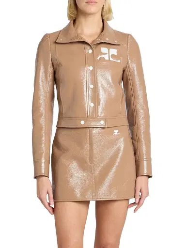 Courrèges Women's Reedition Logo Vinyl Crop Jacket - Bronze | Thumbnail 3