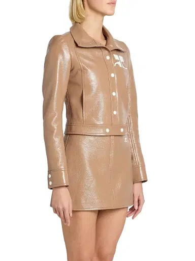 Courrèges Women's Reedition Logo Vinyl Crop Jacket - Bronze | Thumbnail 4