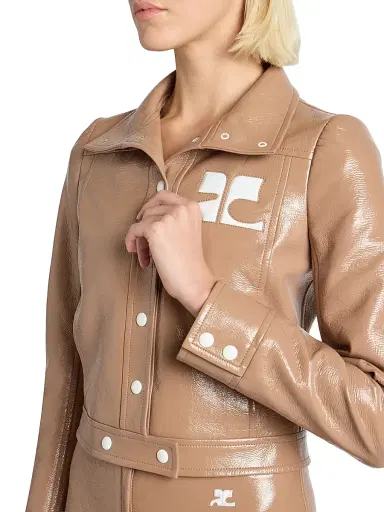 Courrèges Women's Reedition Logo Vinyl Crop Jacket - Bronze | Thumbnail 6