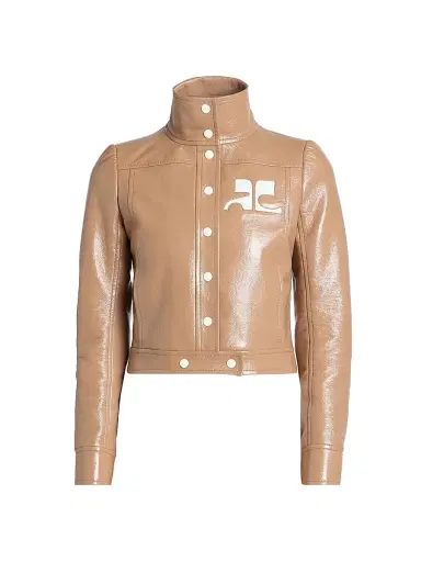 Courrèges Women's Reedition Logo Vinyl Crop Jacket - Bronze | Thumbnail 1