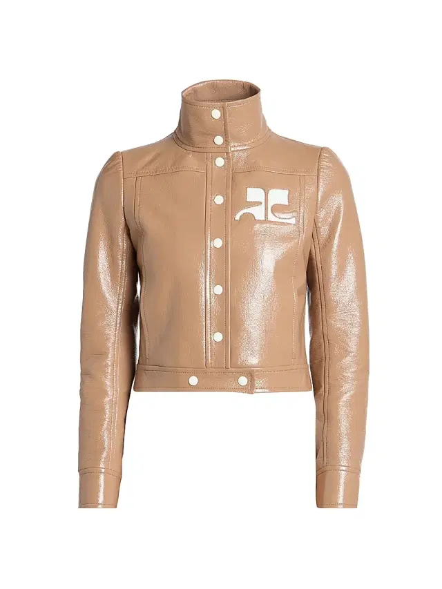 Courreges Women's Reedition Logo Vinyl Crop Jacket - Bronze