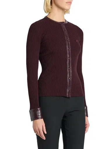 Courrèges Women's Faux-Leather-Trim Logo Cardigan | Thumbnail 4 Courrèges Women's Faux-Leather-Trim Logo Cardigan | Thumbnail 4