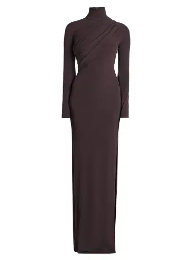 Courrèges Women's Draped Jersey Column Gown - Burnt Red | Thumbnail 1 Courrèges Women's Draped Jersey Column Gown - Burnt Red | Thumbnail 1