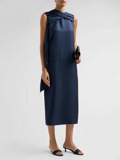 Loulou de Saison Women's Izia Draped Cape Dress - Navy - Size XS | Thumbnail 4