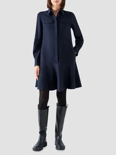 Akris punto Women's Wool Flannel Mini Shirtdress - Navy - Size 16 | Thumbnail 2 Akris punto Women's Wool Flannel Mini Shirtdress - Navy - Size 16 | Thumbnail 2