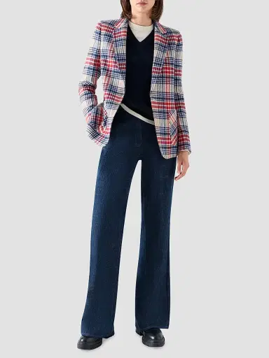 Akris punto Women's Plaid Wool-Blend Tweed Blazer - Cashew Multicolor - Size 16 | Thumbnail 2