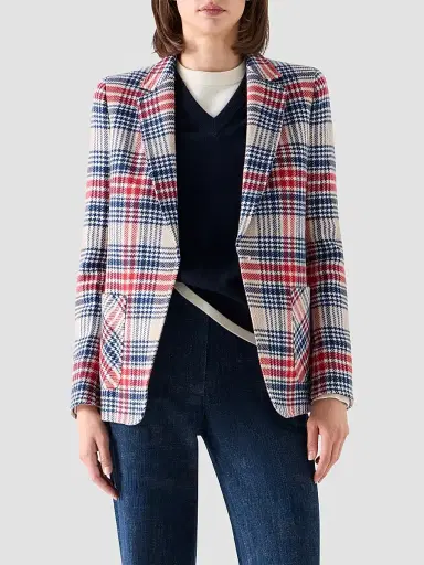 Akris punto Women's Plaid Wool-Blend Tweed Blazer - Cashew Multicolor - Size 16 | Thumbnail 4
